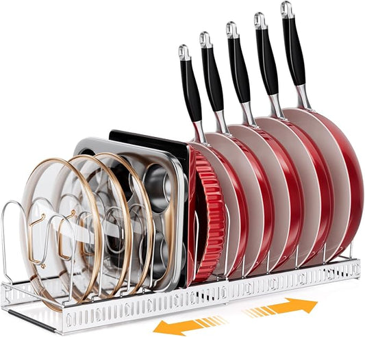 MUDEELA Expandable Pot Pan Lid Organizers inside Cabinet, 12 Divider-Silver | Expandable 11.8–22.9", 12 Adjustable Divider, Tool-Free Assembly, Non-Slip, Scratch-Proof, For Pan Lid Cutting Board Bakeware by MUDEELA