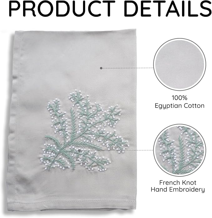 Cloth Tea Napkins Set of 6, Embroidered Cotton Napkins with French Knot Design, Reusable Table Napkins for Dinner, Tea Time, Coffee, Cocktail Settings, 16x16 Inches (Sateen Taupe) - Image 3