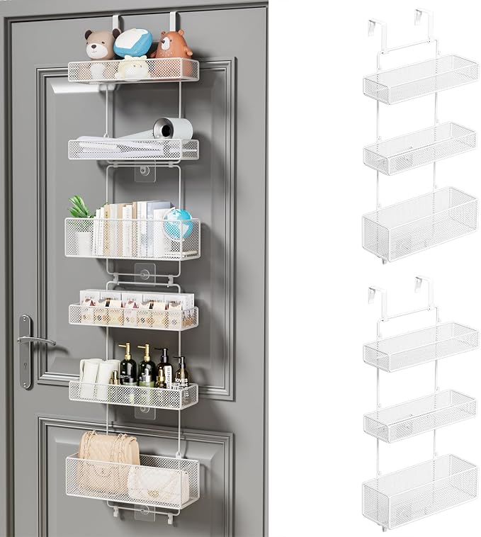 HapiRm Over Door Organizer Storage - Separable Door Organizer Hanging with 6 Metal Large Capacity Baskets for Bathroom Bedroom Kitchen Pantry Closet (White) by HapiRm