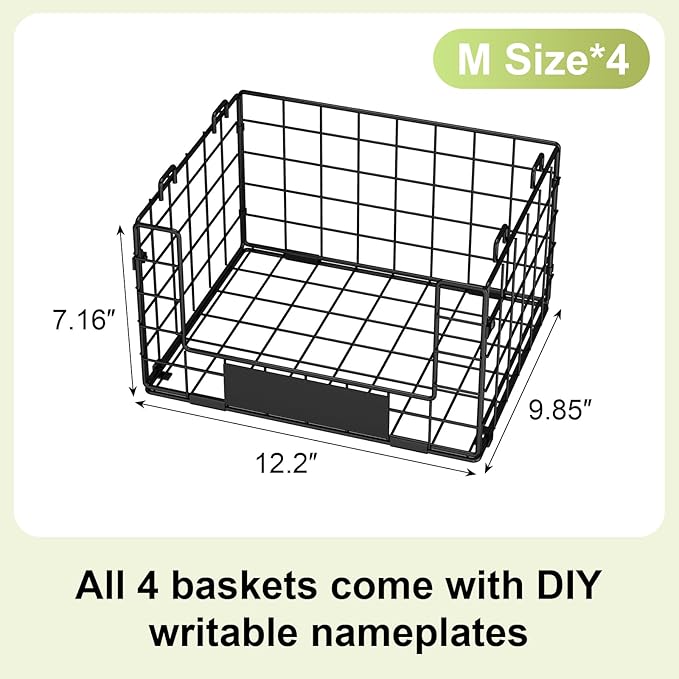 JKsmart 4 Pack XL Stackable Wire Baskets, Pantry Organizers and Storage | Pantry Baskets with Handles and Name Plates, Muti-Purpose for Snack Organizer & Vegetable Basket & Fruit Basket & Snack Rack - Image 6