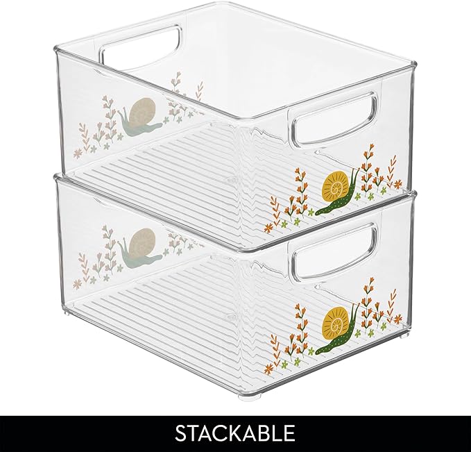 iDesign Bathroom Organizer Bin, Clear/Snail | Decorative Print, Stackable, Plastic Storage Basket, For Makeup & Vanity Organization - Image 4