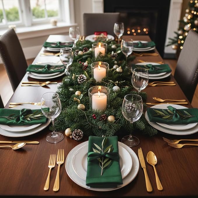 Signature Linen™ by D'Moksha Eden Green Dinner Napkins Set of 8, 20 x 20 Inch Cloth Napkins, 100% Pure Linen, Hemstitch, Machine Washable Table Napkins- Summer, Weddings, Outdoor hostings - Image 2