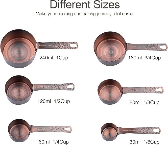 Copper Measuring Cups and Spoons Set 14, Stainless Steel Measure Cups and Spoons Set for Baking & Kitchen, 6 Metal Metric Measuring Cups and 7 Measuring Spoons 1 Leveler for Dry & Liquid - Image 5