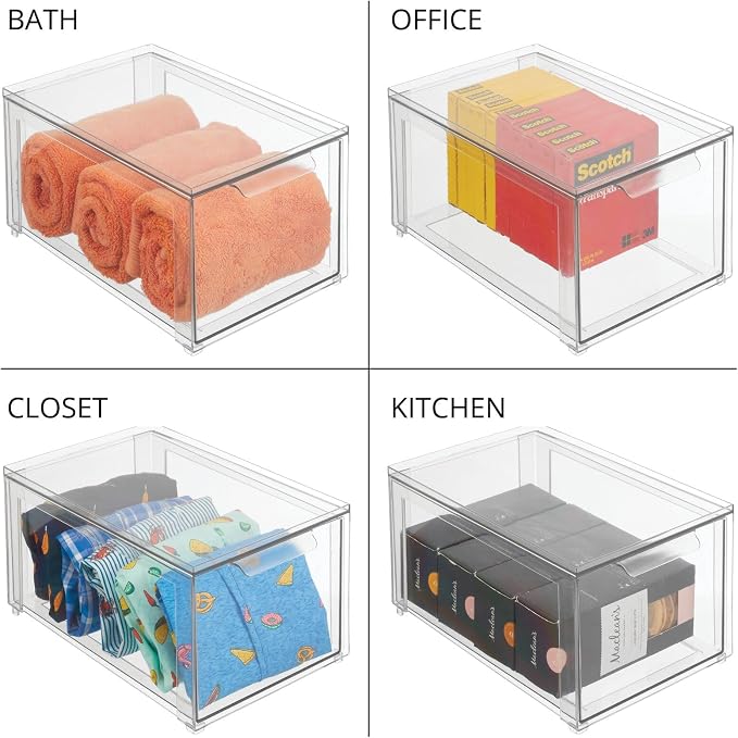 mDesign Plastic Stackable Bathroom Storage with Pull Out Bin Organizer Drawer for Cabinet, Vanity, Shelf, Cupboard, Cabinet, or Closet Organization - Lumiere Collection - 2 Pack - Clear - Image 9