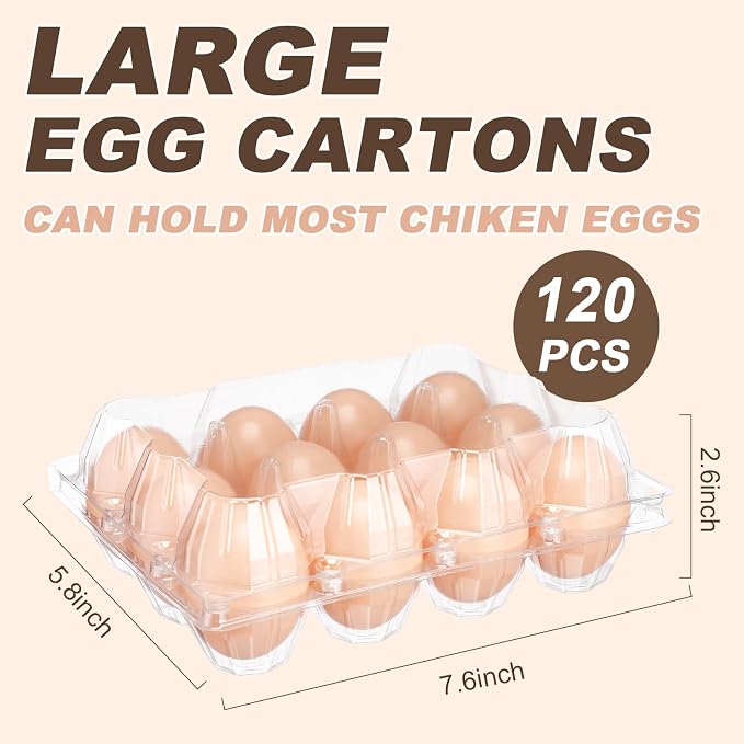 Zhanmai 120 Pcs Easter Plastic Egg Cartons Bulk 12 Count Clear Reusable Large Egg Tray Container Holder with Sticker Labels for Family Chicken Farm Business Market Display - Image 2