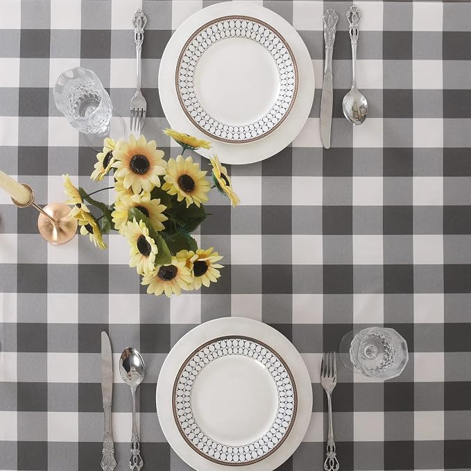Cupuamon 2 Pack Waterproof Polyester Fabic Rectangle Checkered Tablecloth，60x102 Outdoor Table Cloth，Oil Stain Prevention Table Cloth for Pinics and Parties（Gary and White） - Image 4