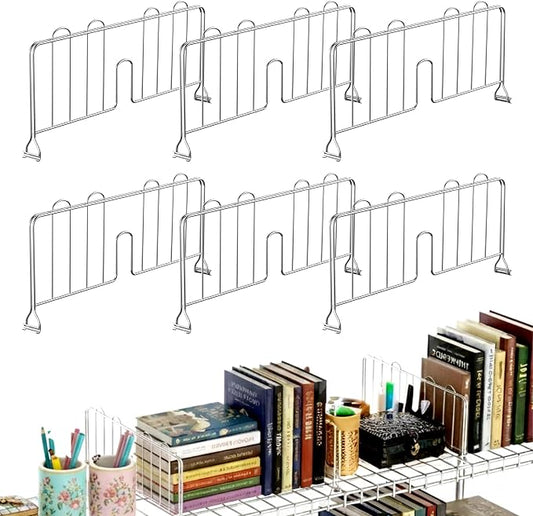 6 Pcs 18" W x 8" H Chrome Plated Steel Wire Shelf Divider, No Tool Metal Shelf Dividers for Wire Shelves for Kitchen, Bathroom, Pantry, Office Storage, Silver by Unknown