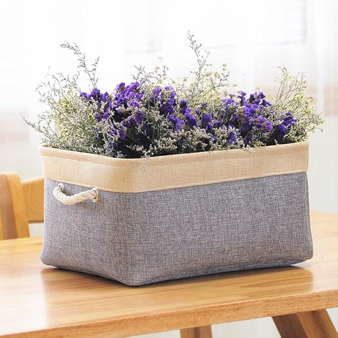 Storage Basket - 15.7L×11.8W×8.3H 1 Pack Large Baskets for Organizing Shelves, Storage Bins for Clothes Book Shelf Home Fabric Storage Cubes (Gold and Grey) - Image 5