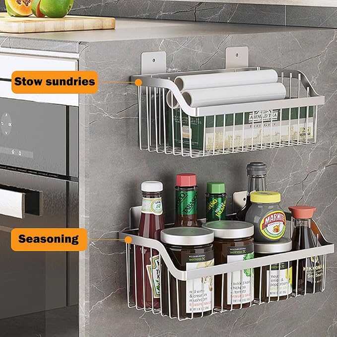 Hanging Kitchen Baskets, Storage Spice Shelf, Wall Mount Storage Baskets, SUS304 Stainless Steel Basket for Kitchen, Bathroom, Storage, 4 Pack, L 11.8Inch, D 6.3Inch, H 4.75Inch - Image 5