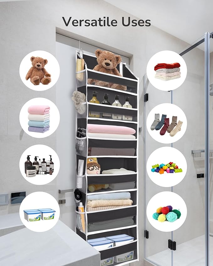 ULG Over The Door Organizer with 6 Large Pockets 12 Side Pockets, 50lbs Weight Capacity Door Hanging Organizer for Bedroom, Bathroom Black - Image 6