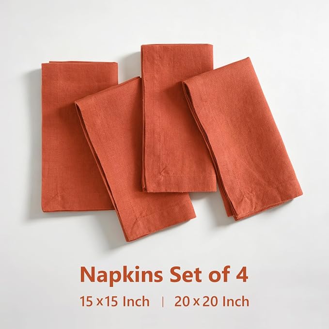 100% Linen Dinner Napkins 20x20 Inch,Soft and Breathable French Flax Cloth Napkins,Stone Washed Set of 4(Rust) - Image 5