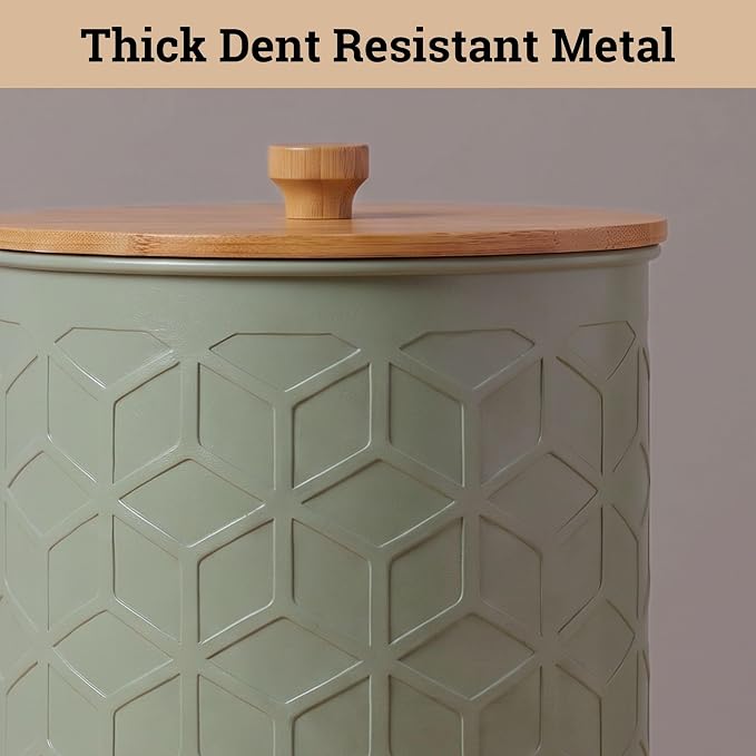 Kitchen Canisters for Countertop Set of 4, Textured Iron w/ Airtight Lids | Airtight Easy Open Bamboo Lids - Dent-Resistant Thick Metal - Sturdy Comfortable Bamboo Handles - Raised Textured Pattern - Image 5
