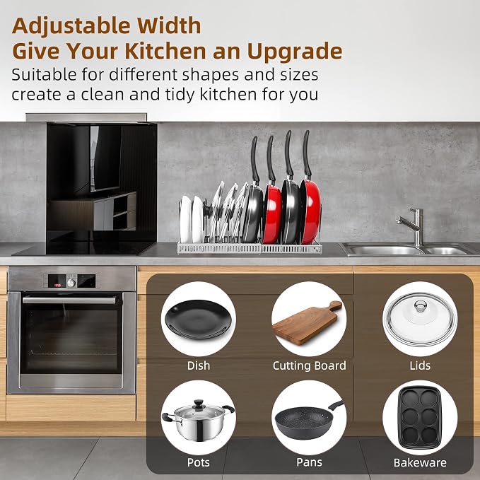 ROOHUA Pot Rack -Expandable Pan Organizer for Cabinet,Pan Organizers Inside Cabinet for Kitchen Cabinet Cookware Baking Frying Rack - Image 8