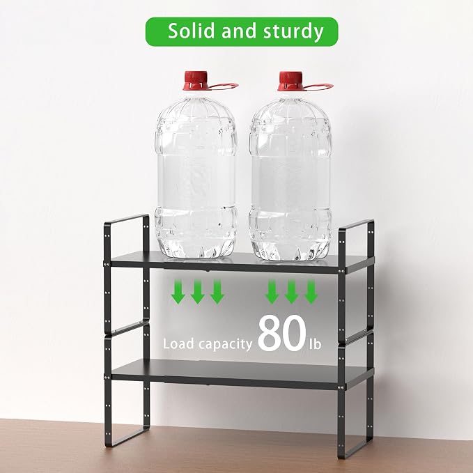 Expandable Cabinet Shelf, Stackable Organizer Rack, Black Large 3 PK | Adjustable Fit, Stackable Height Options, Nonslip Base, Larger Capacity, Cabinet/Pantry Organization - Image 4
