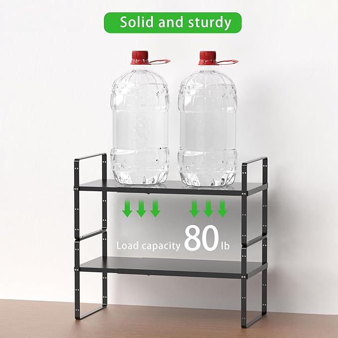 Expandable Cabinet Shelf, Stackable Organizer Rack, Black Small 1 PK | Adjustable Fit, Stackable Height Options, Nonslip Base, Larger Capacity, Cabinet/Pantry Organization - Image 5