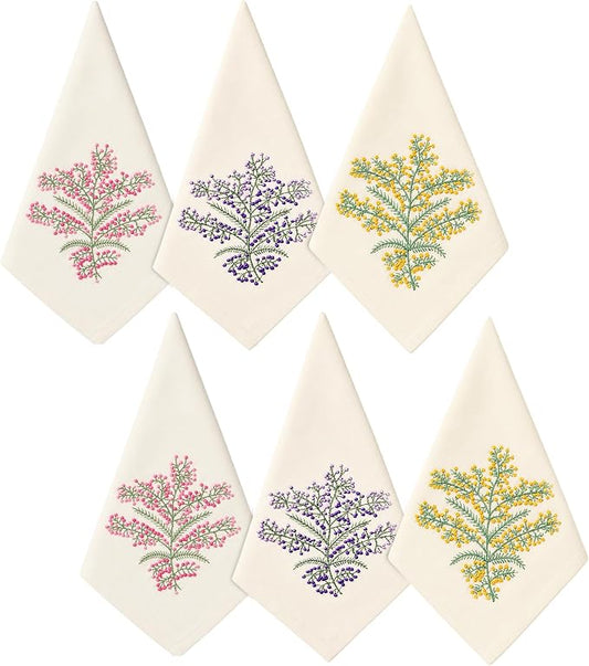 Cloth Tea Napkins Set of 6, Hand Embroidered Cotton Napkins with French Knot Design, Reusable Table Napkins for Dinner, Tea Time, Coffee and Cocktail Settings, 16x16 Inches (Ivory) by EmbroideryLinenVN