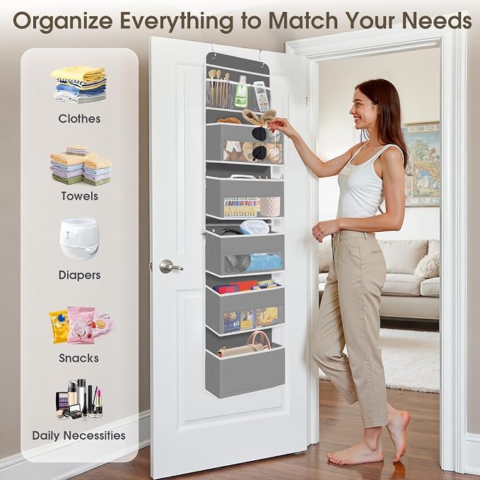 1Pack Over The Door Organizer Large Capacity Hanging Storage Room Organizer | 40 lb Capacity, Ultra-Sturdy, Detachable, Mesh Design with Clear Window, Space-Saving Organizer for Pantry, Nursery & Closet - Image 6