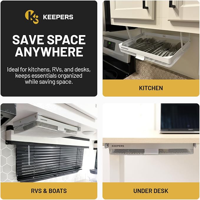 Everything Keeper - Organizer for Home, Kitchen, Bathroom, RV, Small Spaces - Storage Organizers - Compact Metal Basket - Under Cabinet Holder - Easy Install - Holds Strong - 13 x 10 x 2.5 in - Image 2