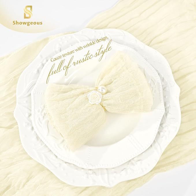 50 Pack Beige Cheesecloth Napkins 20"x20" Boho Washable Cloth Napkins Set of 50 Wrinkled Cheese Cloth Napkins Gauze Dinner Table Napkin for Wedding Party Baby Shower Birthday Decor - Image 5