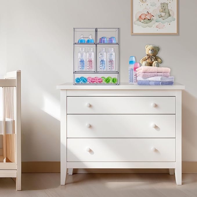 Sorbus Wide Stackable Acrylic Storage Drawers, 6 Pack Clear Plastic Organizer Bins for Baby Bottles, Makeup, Bathroom, Vanity & Countertop Organization, Pull-Out Drawer Design for Cabinets & Pantry - Image 2
