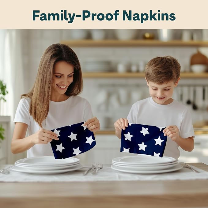 Winslow & Brody Patriotic Cloth Napkins Set of 6 – Blue Dinner Napkins 18x18 Inch – 4th of July Table Decorations, Memorial Day, Independence Day Supplies – Made in USA - Image 6
