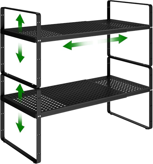 Expandable Kitchen Cabinet Shelf Organizer Rack, 16.5"-27" L x 8" W | Heavy-Duty Metal Expandable Shelf Holds 80 lb with 4 Height Levels for Kitchen Cabinet Cupboard Pantry Dish Mug by LOCVCDA