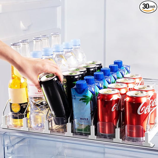 Coanto Drink Organizer for Fridge, Soda Can Organizer for Refrigerator with Automatic Pusher Glide, Adjustable Width Drink Dispenser for Fridge, Holds up to 30 Cans or Bottles, 6 Row by Coanto