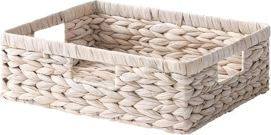 StorageWorks Large Wicker Storage Baskets for Shelves, White Baskets,1-Pack | Water Hyacinth Wicker Baskets for Storage, Pantry Organizers and Storage,Decorative Baskets, Pantry Baskets,15¼" x 11¾" x 4¾" by StorageWorks