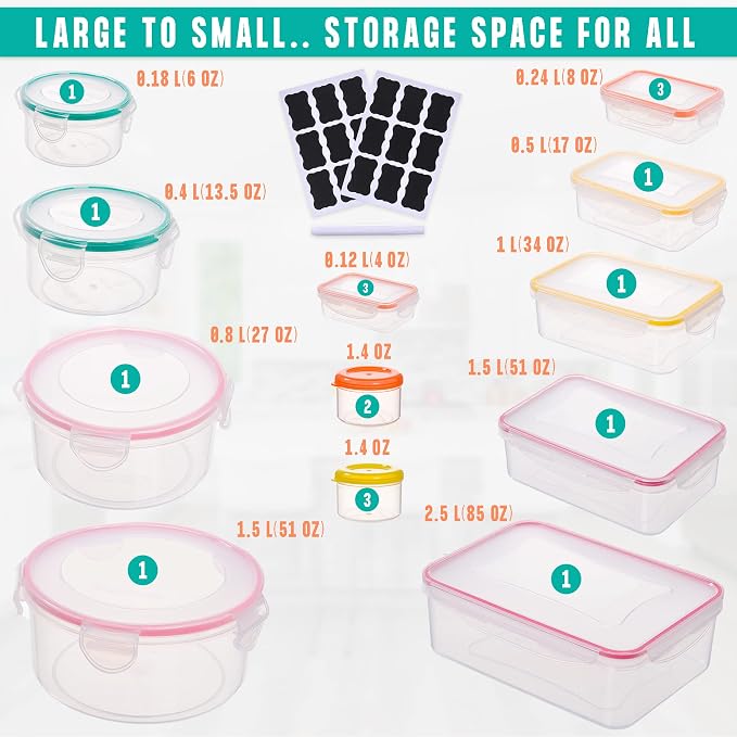 38 Pcs Large Food storage containers-85 oz to Small Container Stackable Kitchen storage bowls sets-BPA Free Leak proof Plastic food Storage Containers with lids airtight-Microwave freezer safe | Stackable Kitchen Pantry storage bowls sets-BPA Free Leak... - Image 2