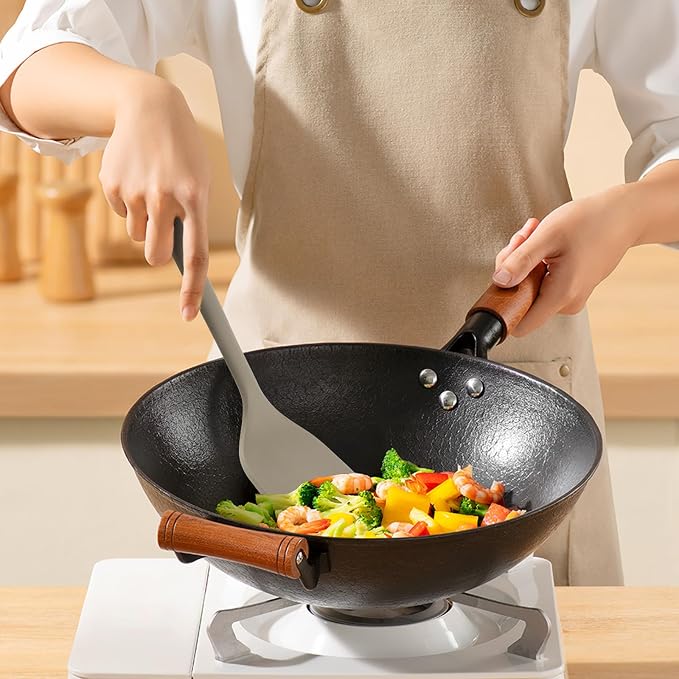 Silicone Kitchen Cooking Utensils Set: MOACC Heat Resistant 13inch Long Kitchen Gadgets, BPA Free Non Stick Rubber Cook Accessories For Food Prep, Frying, Serving, Basting (Light Grey) - Image 3