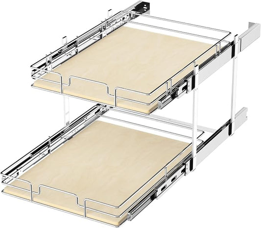 ROOMTEC 2 Tier Individual Pull Out Cabinet Organizer 22½"W x 21½"D, Slide Out Wood Shelves Organizers, Pull Out Drawers Organization and Storage for Kitchen Cabinet by ROOMTEC