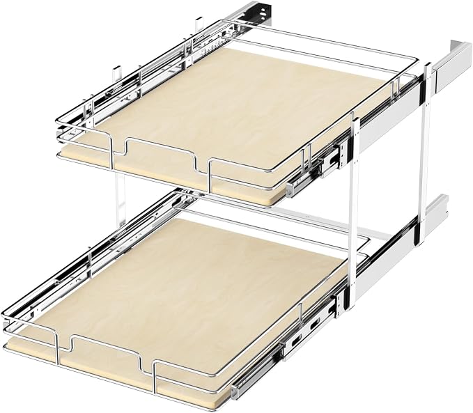 ROOMTEC 2 Tier Individual Pull Out Cabinet Organizer 19½"W x 21½"D, Slide Out Wood Shelves Organizers, Pull Out Drawers Organization and Storage for Kitchen Cabinet by ROOMTEC