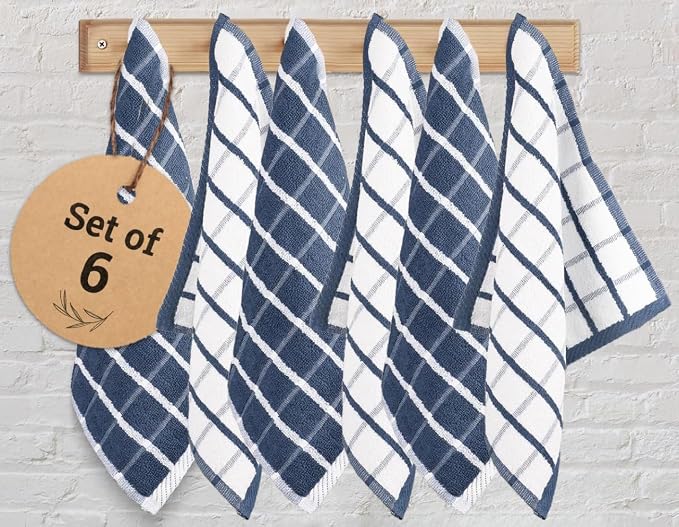 Urban Villa Kitchen Towels Cotton Dish Towels 12”x12” (Set of 6) Blue White by CottonTrends