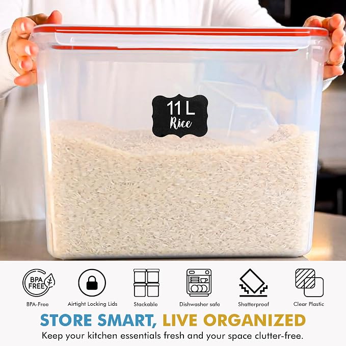 Shazo 2 PC (11L | 372 oz) Flour Sugar Storage Containers with Easy Carry Handle - Plastic Extra Large Food Storage Containers with Lids for Rice Cereal, BPA Free & Airtight Kitchen Pantry Organization - Image 7