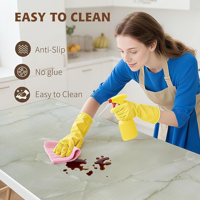 2-Layer Drawer and Shelf Liner for Kitchen Cabinet: 17in X 20Ft Non Slip | Waterproof Shelf Paper Non Adhesive Refrigerator Liners Cyan Marble Easy Liners for Bathroom with Knife Tape Measure - Image 4