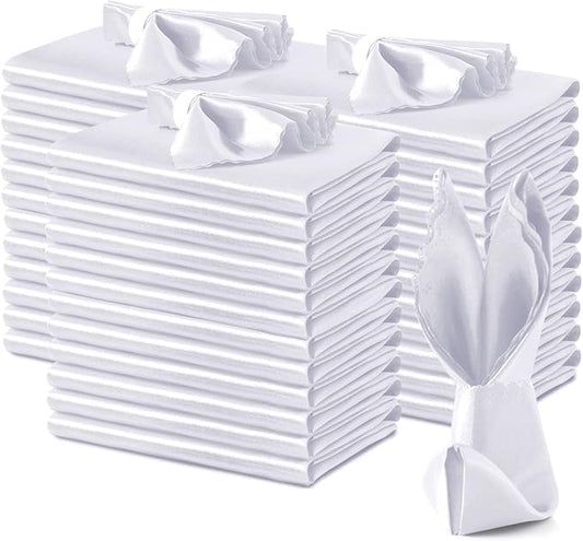 VACVELT 100 Pack White Scalloped Satin Napkins 17x17 Inch Wedding | Scalloped Floral Edges With Silky Smooth Finish, Seamless Design, Machine Washable Wrinkle And Fade Resistant by VACVELT