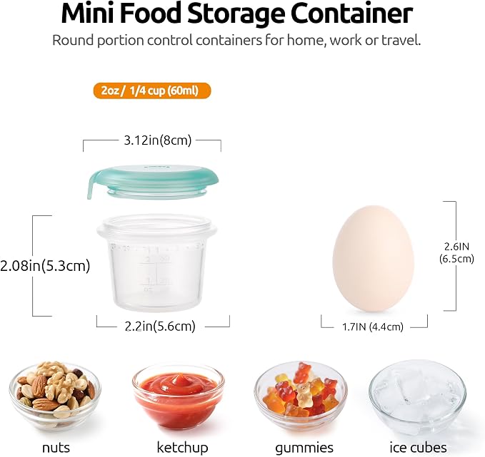 U-Taste Silicone Container with Lid, Small Mini Kitchen Food Storage 2oz | Food Grade Liquid Silicone, Leak-Proof Airtight Lid, Meal Prep Lunch Box, Freezer & Microwave Safe, Clear Date Marking Circle - Image 2