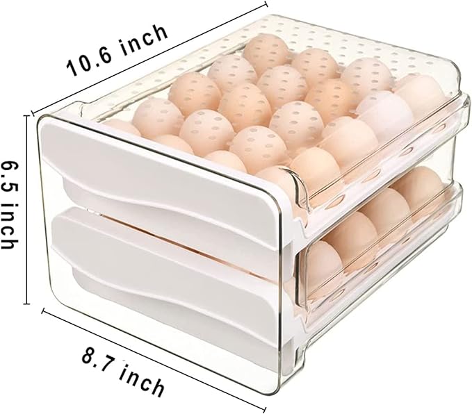 Egg Holder for Refrigerator Egg Storage Container Clear Plastic Fridge Egg Organizer with 2 Drawers 40 Grid - Image 2