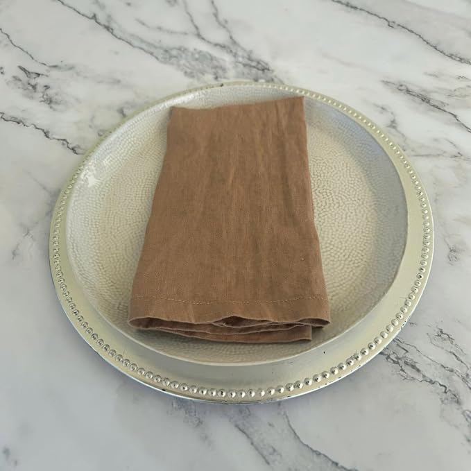 Linen Napkins –100% French Flax – Stonewashed Pure Linen Cloth Napkins - Size 18 Inch x 18 Inch – Set of 4 (Caramel) - Image 6