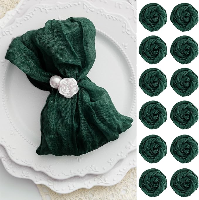 60 Pack Emerald Green Cheesecloth Napkins Washable 21x21 Inches Emerald Green Cloth Napkins for Wedding Set of 60 Dinner Table Napkins Bridal Baby Shower Rustic Boho Cotton Gauze Party Table Decor by FoliafeelHome