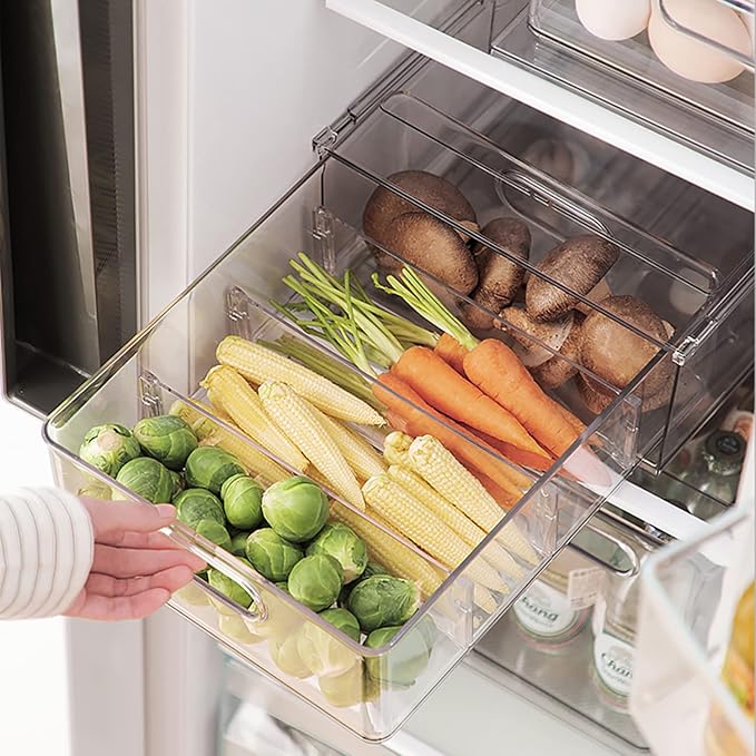 LALASTAR Refrigerator Organizer Bin with Pull-out Drawer, Large Fridge Organizer and Storage Clear, Stackable Pantry Organizer with Handle, BPA Free, 1 Pack, 6.34QT by LALASTAR
