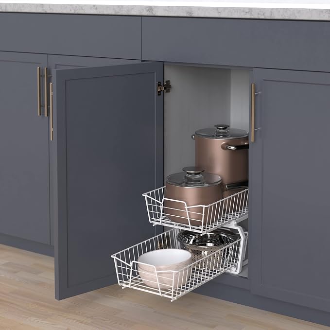 ClosetMaid 11 in. Pull Out Cabinet Organizer, 2 Tier, Heavy Duty, Slide Out Pantry Shelves Drawers for Kitchen, Bathroom, White - Image 4