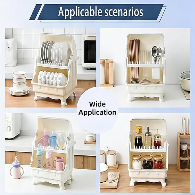 Pilipane Dish Drying Rack, Bottle Dryer Holder with Cover Lid and Removable Drainboard, Utensil and Cup Holder for Kitchen Counter, Dish Dryer Shelf, Medium Size, 16 x 13 x 18.3 Inch (White) - Image 8