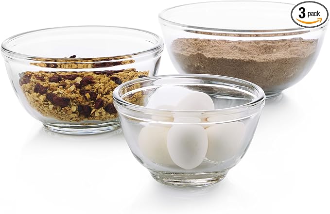 Libbey Baker's Basics 3-Piece Glass Mixing Bowls Set - Clear Bowls for Baking, Prep, Serving & Storage - Microwave, Oven, Freezer and Dishwasher Safe by Libbey