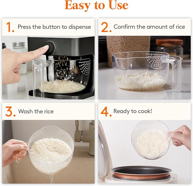 Lifewit Rice Dispenser 25 Lbs, Airtight Storage with Measuring Cup, Black | BPA-Free 11.3kg Capacity Storage Container for Beans, Corn & Other Small Grains, One-Press Dispensing Bin for Kitchen Pantry - Image 8