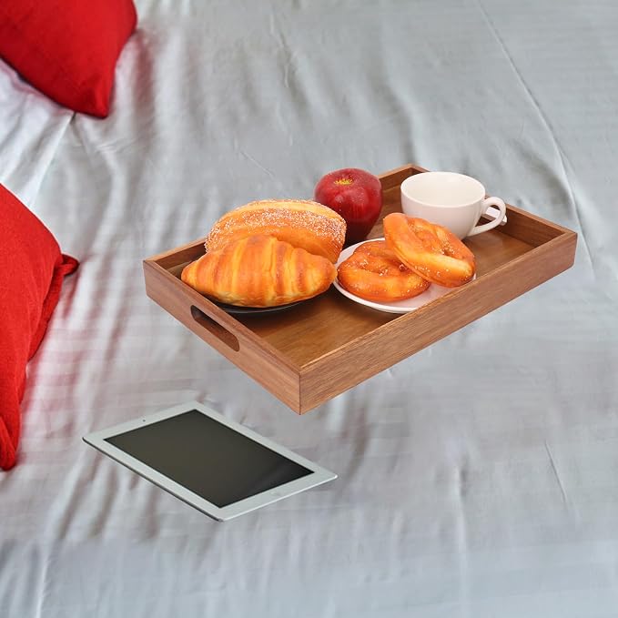 3 PCS Acacia Wood Serving Tray with Handles - 15 x 10 Inch Elegant Rectangle Wooden Tray for Food, Decorative Snack Tray, Breakfast and Kitchen Tray, Ideal Wooden Serving Platter for Homes - Image 6