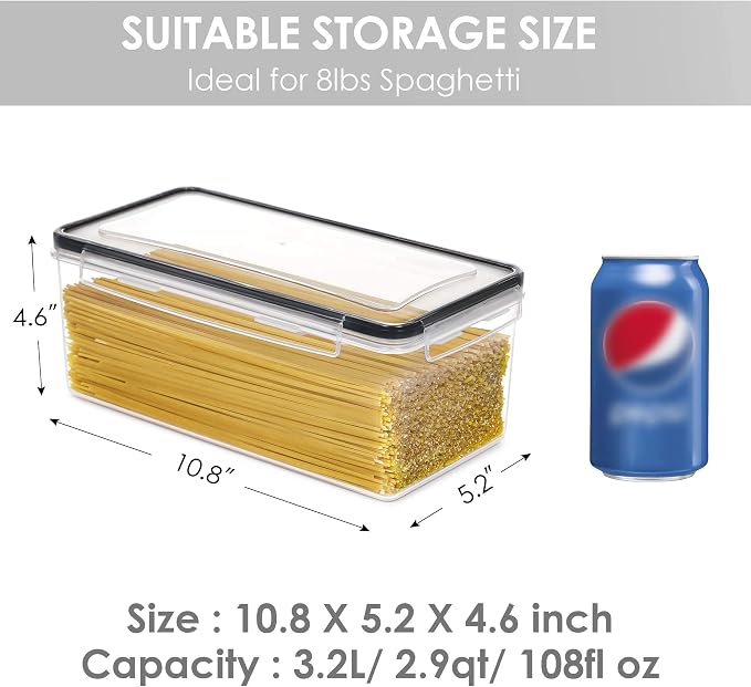 Vtopmart 4PCS 3.2L Airtight Food Storage Containers and 4PCS 2.8L Pasta Containers for Pantry, Spaghetti, Flour, Sugar and Noodles - Image 2