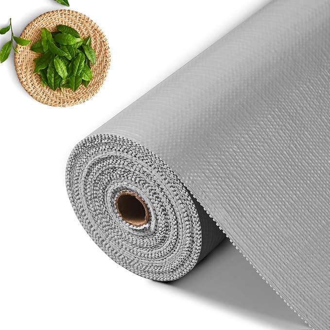 Shelf Liner for Kitchen Cabinets and Drawers, 18" x 240" Light Gray | Non-Adhesive Design, Waterproof & Non-Slip Protection, Easy Cut to Fit, Washable and Reusable, Pantry Storage by MIAONET