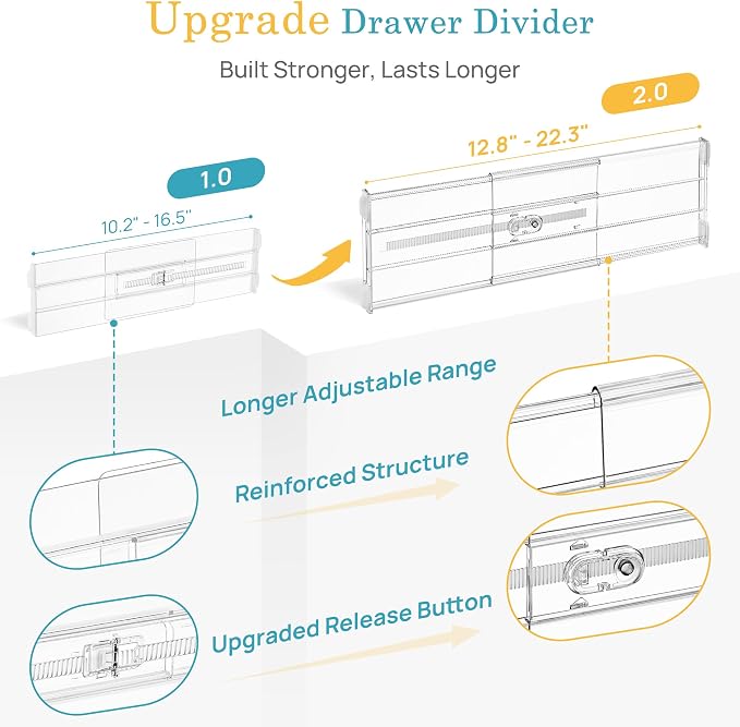 Vtopmart 10 Pack 6" Tall Upgrade Drawer Dividers for Big and Deep Drawer, 12.8"-22.3" Adjustable Expandable Dresser Drawer Organizer, Clear Plastic Separators for Dresser, Baby Supplies, Kitchenware - Image 8