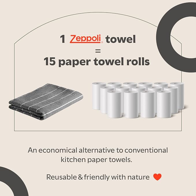 Zeppoli Classic Kitchen Towels - 6 Pack 100% Natural Cotton Towel Set, Reusable Wash Cloths, Absorbent Dish Towels, Machine Washable Hand Towels, Kitchen Essentials, 20" x 28" - Black VAR - Image 6